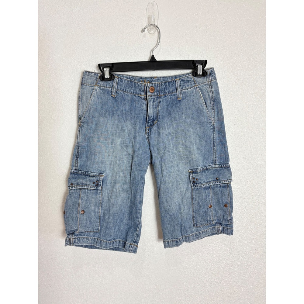 Y2K Vintage Hippie Low Rise Cargo Denim Jorts Shorts Size 25 90s Grunge Skater